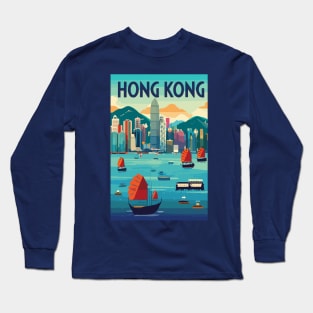 A Vintage Travel Art of Hong Kong - China Long Sleeve T-Shirt